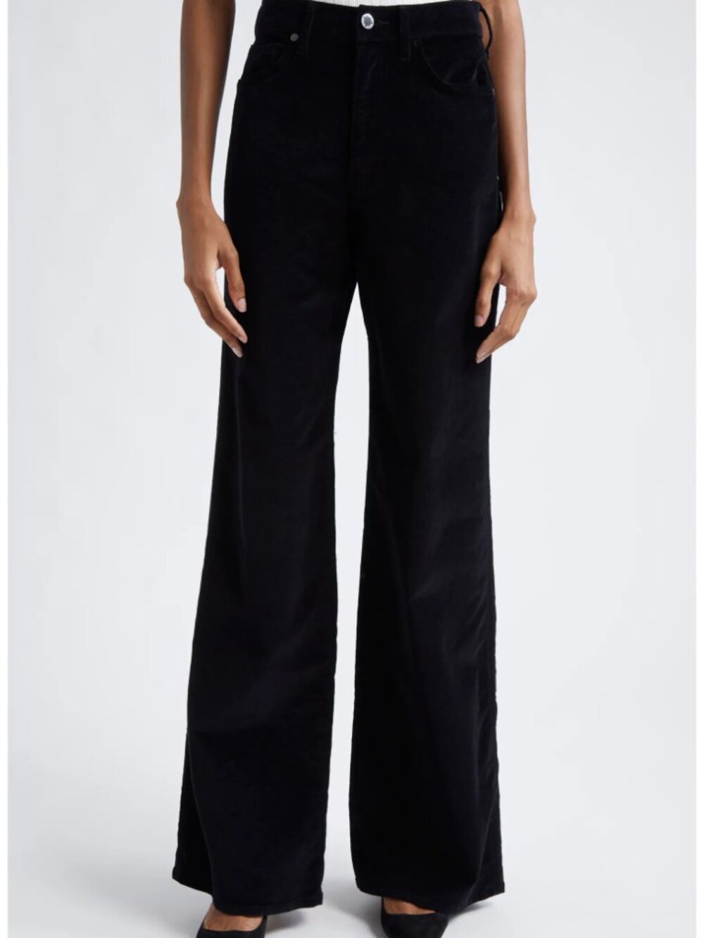NWT Veronica Beard Taylor Velvet High Waist Wide Leg Jeans Black, Size 28, $348